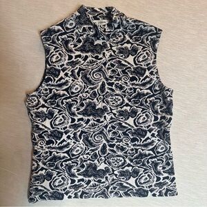St John Knit Designer Mock Neck Tank Top Shell Navy White Pattern Size Small S